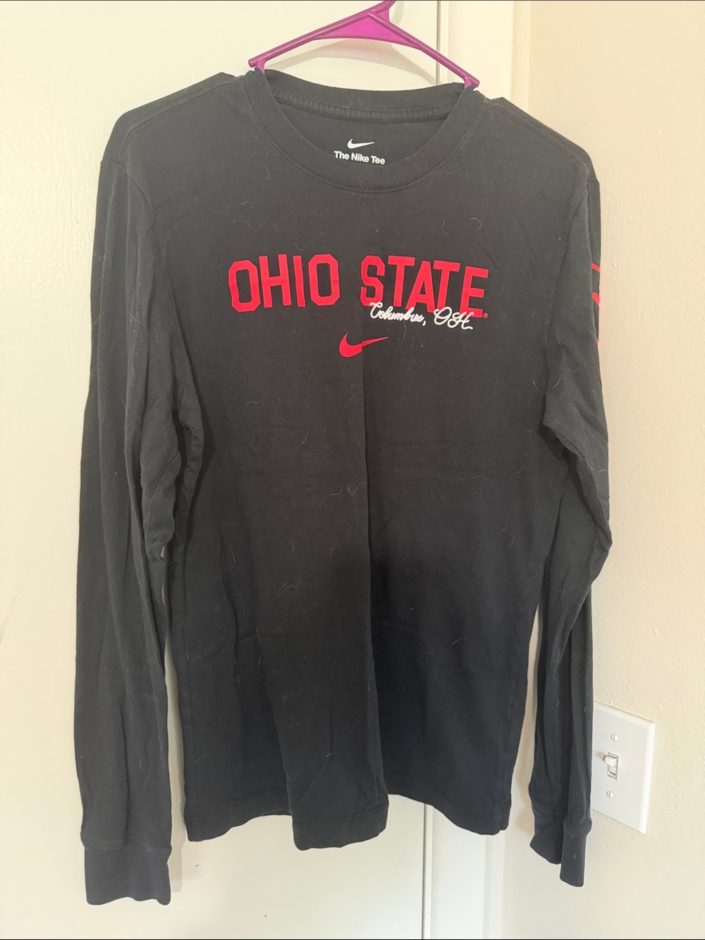Nike Black Long-Sleeve Ohio State Tee with Red Logo